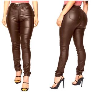 WAYRUNZ High Waisted Stretch Faux Leather Pants PU Coated Legging Juniors Size 7